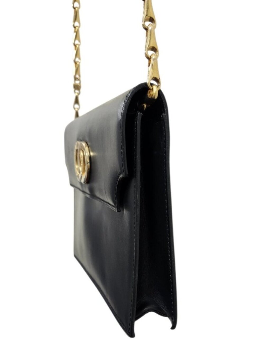 Vintage Celine Paris Black Leather Chain Shoulder Bag France Gold Hardware Rare - Picture 11 of 16